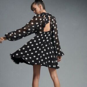 Maeve Anthropologie Sheer Balloon Sleeve Polka Dot Mini Dress size Petite Small